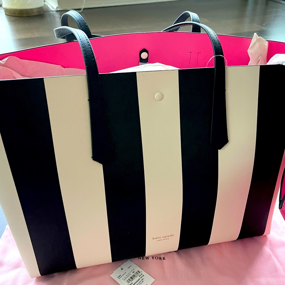 Kate Spade black and white wide stripedTote